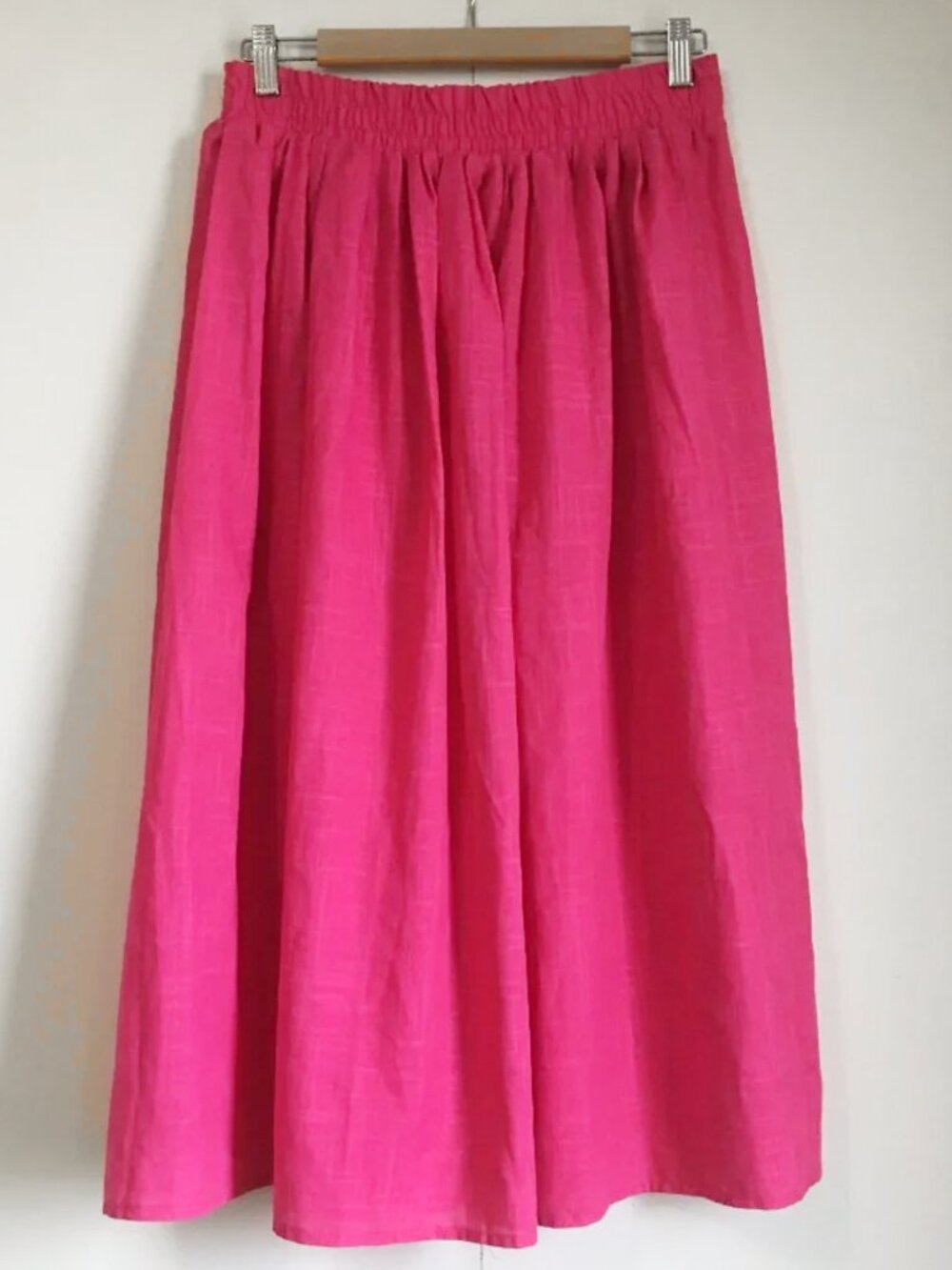 Vintage 80s Hot Pink Linen Look Maxi Skirt Canadian Union Made - L